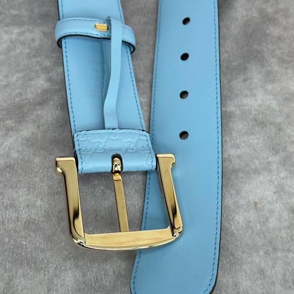 Authentic Gucci Microguccissima Embossed Light Blue Leather Belt 281548 75/30 - Picture 5 of 6